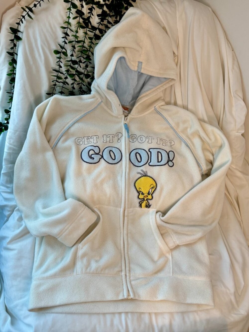 Vintage 2006 Looney Tunes Tweety Bird Fleece Zip-Up Hoodie Size S - Picture 2 of 11